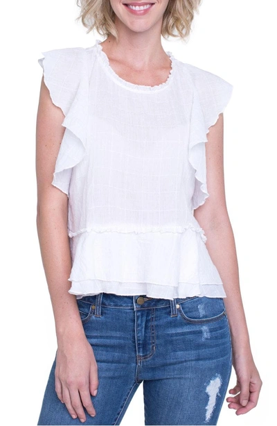 Liverpool Ruffle Cotton Blend Top In White