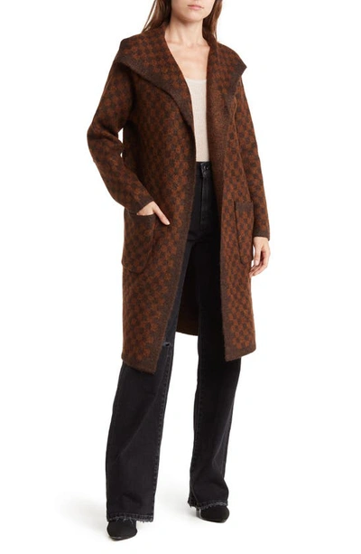 Max Studio Long Check Front Pocket Cardigan In Brnrstck