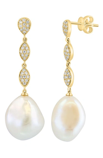 Effy 14k Gold Diamond & Freshwater Pearl Drop Earrings In Gold/ White