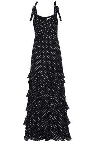 Mikael Aghal Tiered Polka-dot Silk-chiffon Gown In Black