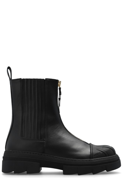 Furla Panelled Leather Ankle Boots In Black
