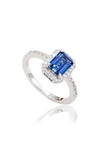 Suzy Levian Emerald Cut Sapphire Ring In Blue