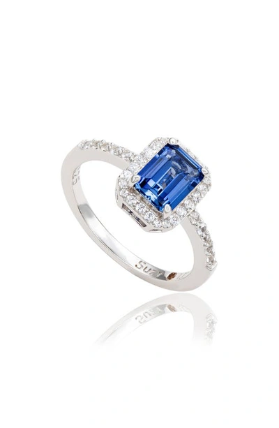 Suzy Levian Emerald Cut Sapphire Ring In Blue