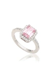 Suzy Levian Emerald Cut Sapphire Ring In Pink