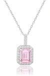 Suzy Levian Sterling Silver Emerald Cut Sapphire Pendant Necklace In Pink