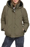 Dkny Diamond Quilt Water Resistant Puffer Jacket In Loden Stretch