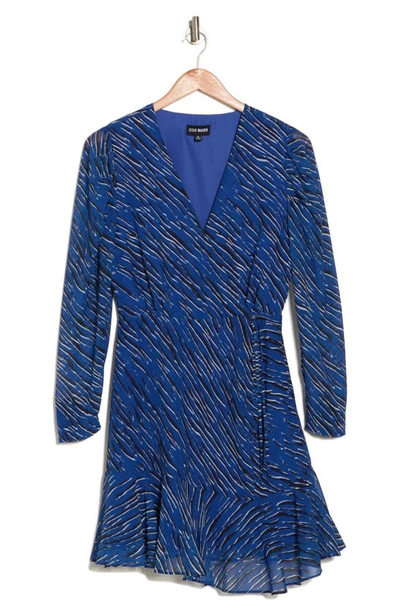 Steve Madden Nyla Long Sleeve Faux Wrap Dress In Dark Blue