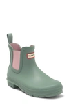 Hunter Original Waterproof Chelsea Rain Boot In Sweet Gale Green/ Azalea Pink