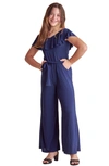 Un Deux Trois Kids' Flutter Sleeve Jumpsuit In Navy