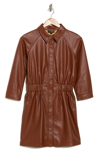 Steve Madden Faux Leather Snap Front Shirtdress In Cognac