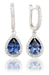 Suzy Levian Sterling Silver Sapphire Drop Earrings In Blue/ Gold