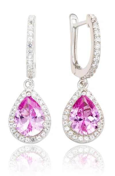 Suzy Levian Sterling Silver Sapphire Drop Earrings In Pink/ Gold