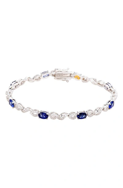 Suzy Levian Sterling Silver Oval Bracelet In Blue/ Gold