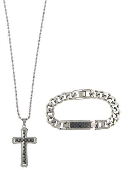 American Exchange Cross Pendant Necklace & Chain Bracelet Set In Gun/ Black
