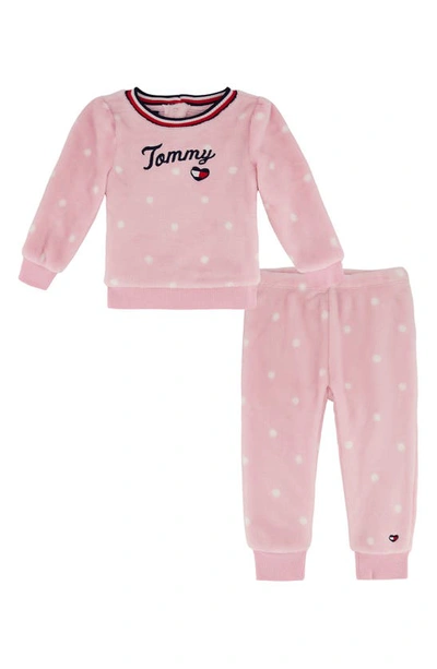 Tommy Hilfiger Baby Girls Polka Dot Signature Sherpa Sweatsuit In Pink