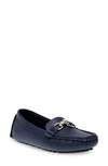 Anne Klein Snaffle Faux Leather Loafer In Navy Tumbled