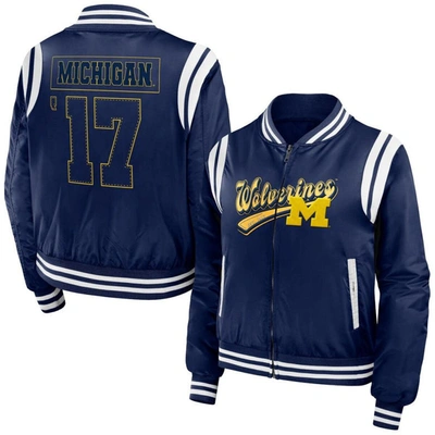 Wear By Erin Andrews Navy Michigan Wolverines Football Bomber Full-zip Jacket