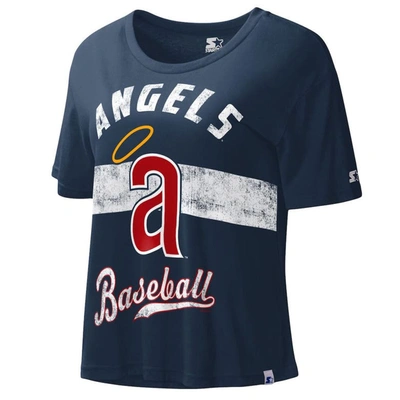 Starter Navy Los Angeles Angels Cooperstown Collection Record Setter Crop Top