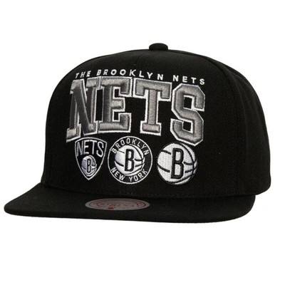 Mitchell & Ness Men's  Black Brooklyn Nets Champ Stack Snapback Hat