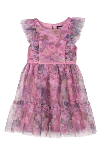 Zunie Kids' Floral Mesh Party Dress In Dusty Orchid