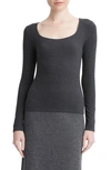 Vince Long Sleeve Scoop Neck Knit Top In Heather Charcoal