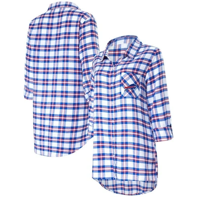 Concepts Sport Royal Buffalo Bills Sienna Plaid Full-button Long Sleeve Nightshirt