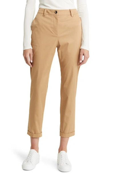 Hugo Boss Tachinoa Stretch Cotton Ankle Trousers In Camel