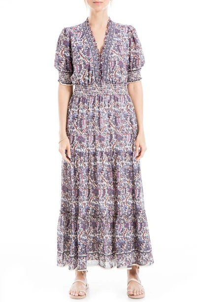Max Studio Short Sleeve Floral Tiered Dress In Dream/purple Floral