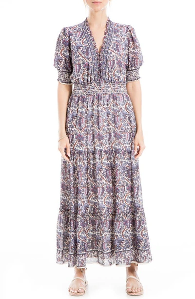 Max Studio Short Sleeve Floral Tiered Dress In Dream/purple Floral |  ModeSens