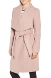 Cole Haan Signature Slick Wool Blend Wrap Coat In Dusty Rose