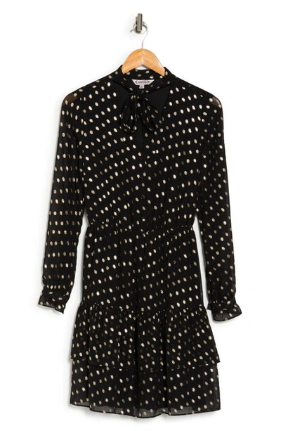 Nanette Lepore Jacquard Dot Long Sleeve Dress In Very Black Gold