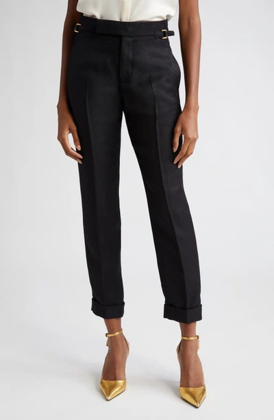 Tom Ford Tailored Hopsack Tapered Pants In Black