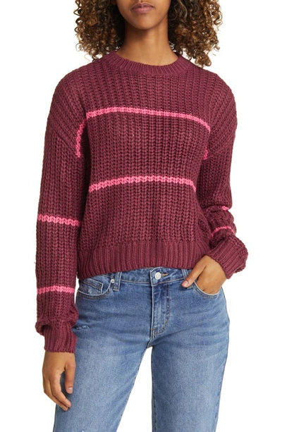 Noisy May Charlie Stripe Sweater In Burgundy Stripes Hot