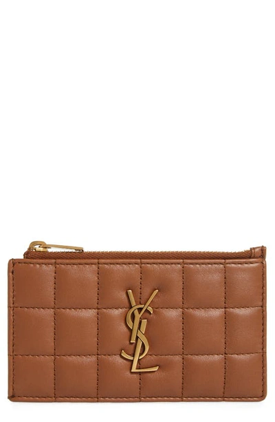 Saint Laurent Gaby Quilted Zip Leather Card Case In Fox
