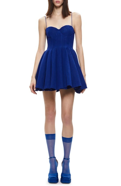 Alice And Olivia Adara Cotton Blend Bustier Minidress In Azure