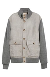 Brunello Cucinelli Suede & Cashmere Knit Jacket In Ceb65-lt. Grey