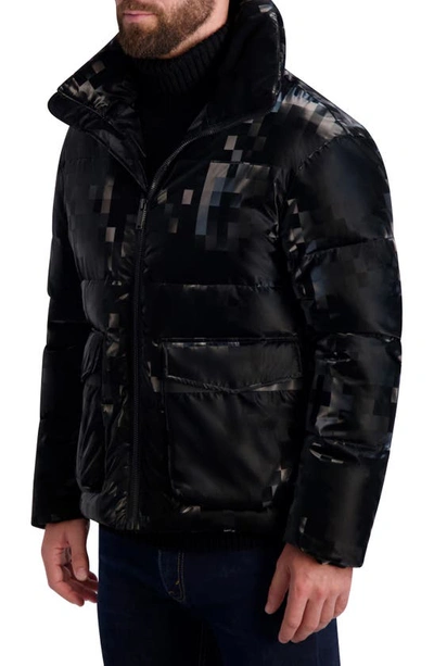 Karl Lagerfeld Bitmap Down & Feather Fill Puffer Jacket In Black