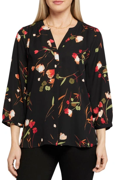 Nydj High-low Crepe Blouse In Lynbrook Garden