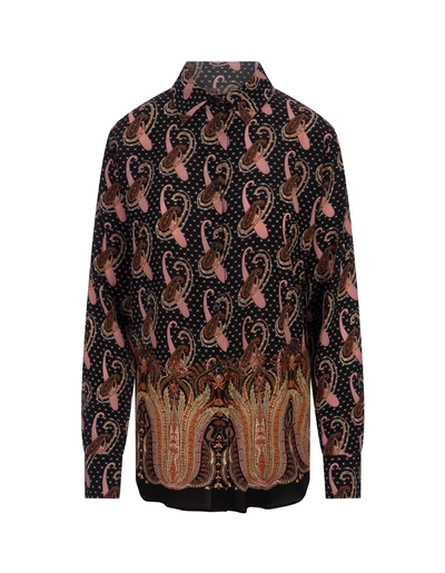 Etro Silk Shirt With Paisley And Polka Dot Patterns In Pink In Multicolore