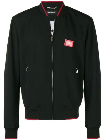 Dolce & Gabbana Black Bomber Jacket With Contrasting Color Edges In Multi