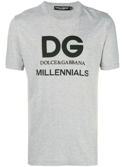 Dolce & Gabbana Jersey T-shirt With Dg Millennials Print In Bianco