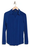 Adrianna Papell Stretch Knit Button-up Shirt In Dynasty Blue