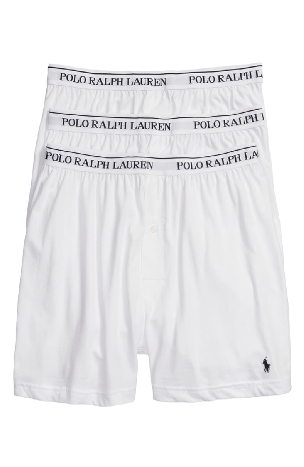 Polo Ralph Lauren Men's Underwear, Classic Knit Boxer 3 Pack In White ...