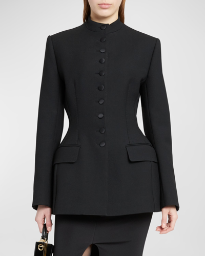 Dolce & Gabbana Peplum Wool Button-front Top Coat In Black