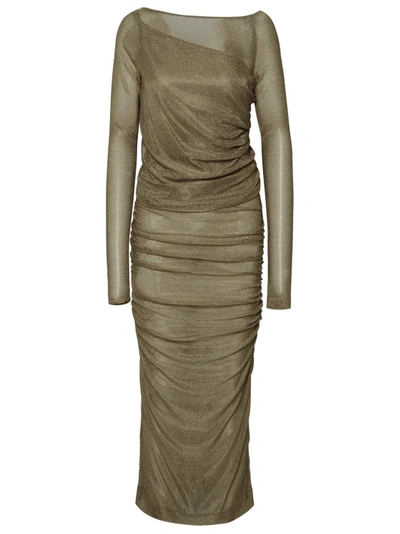 Dolce & Gabbana Lurex Longuette Midi Dress With Detachable Sleeve In Gold
