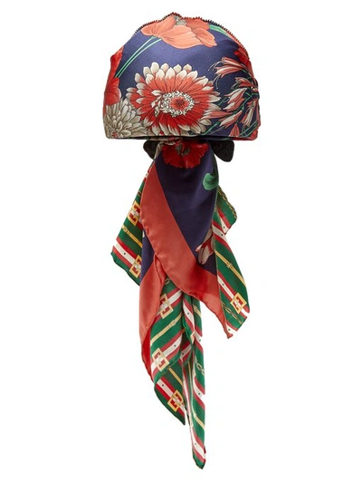 Gucci Square Gg Belts And Spring Bouquet Silk Turban In Navy