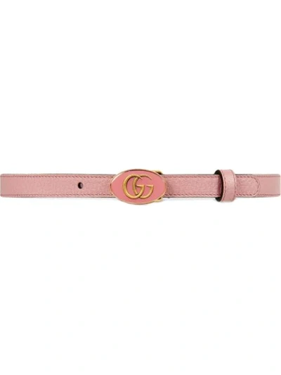 Gucci Leather Belt With Oval Enameled Buckle In Pink