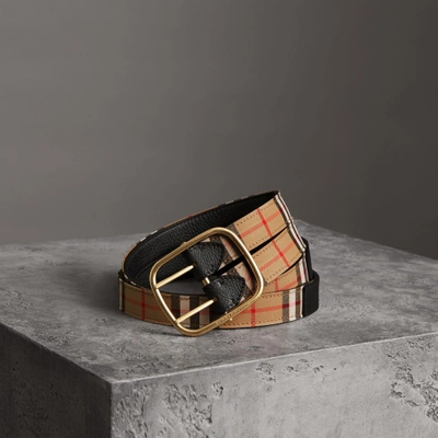 Burberry Vintage Check And Leather Double-strap Belt In Black