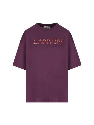 Lanvin Logo Embroidered Crewneck T In Purple