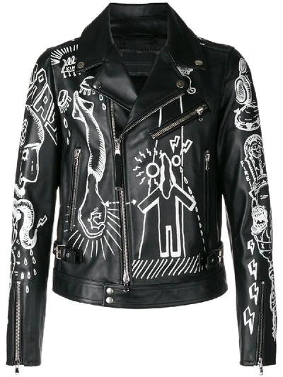 Graffiti Printed Biker Jacket